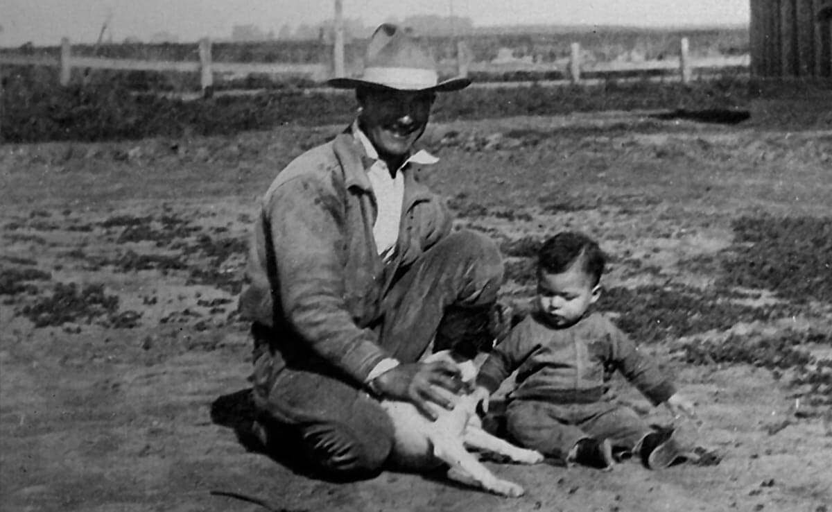 Tom Nunes II with Tom Nunes III and dog
